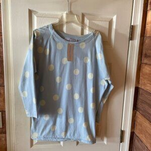 Adrienne Vittadini rare powder blue w/ large dots top, M, circa 80s, never worn